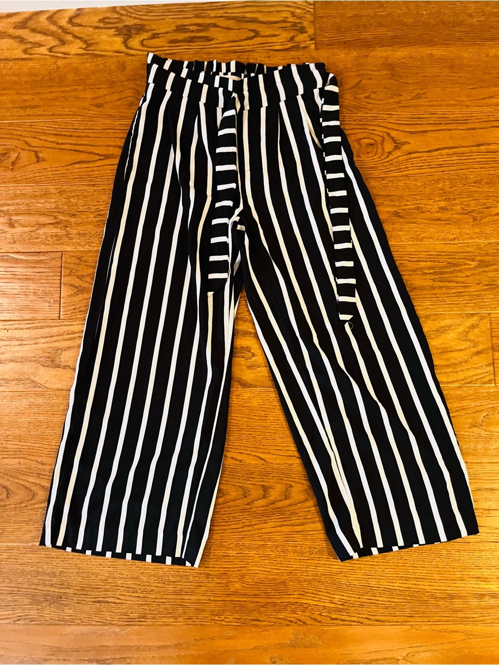 Philosophy Black and White Vertical Stripe Wide-Leg Pants